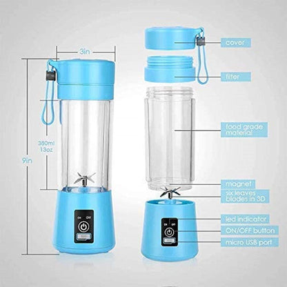 Portable 6-Blade USB Rechargeable Juicer Bottle(380ml)–Smoothies, Milkshakes