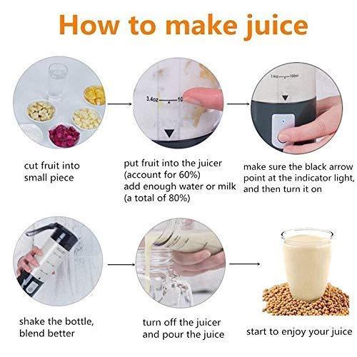 Portable 6-Blade USB Rechargeable Juicer Bottle(380ml)–Smoothies, Milkshakes
